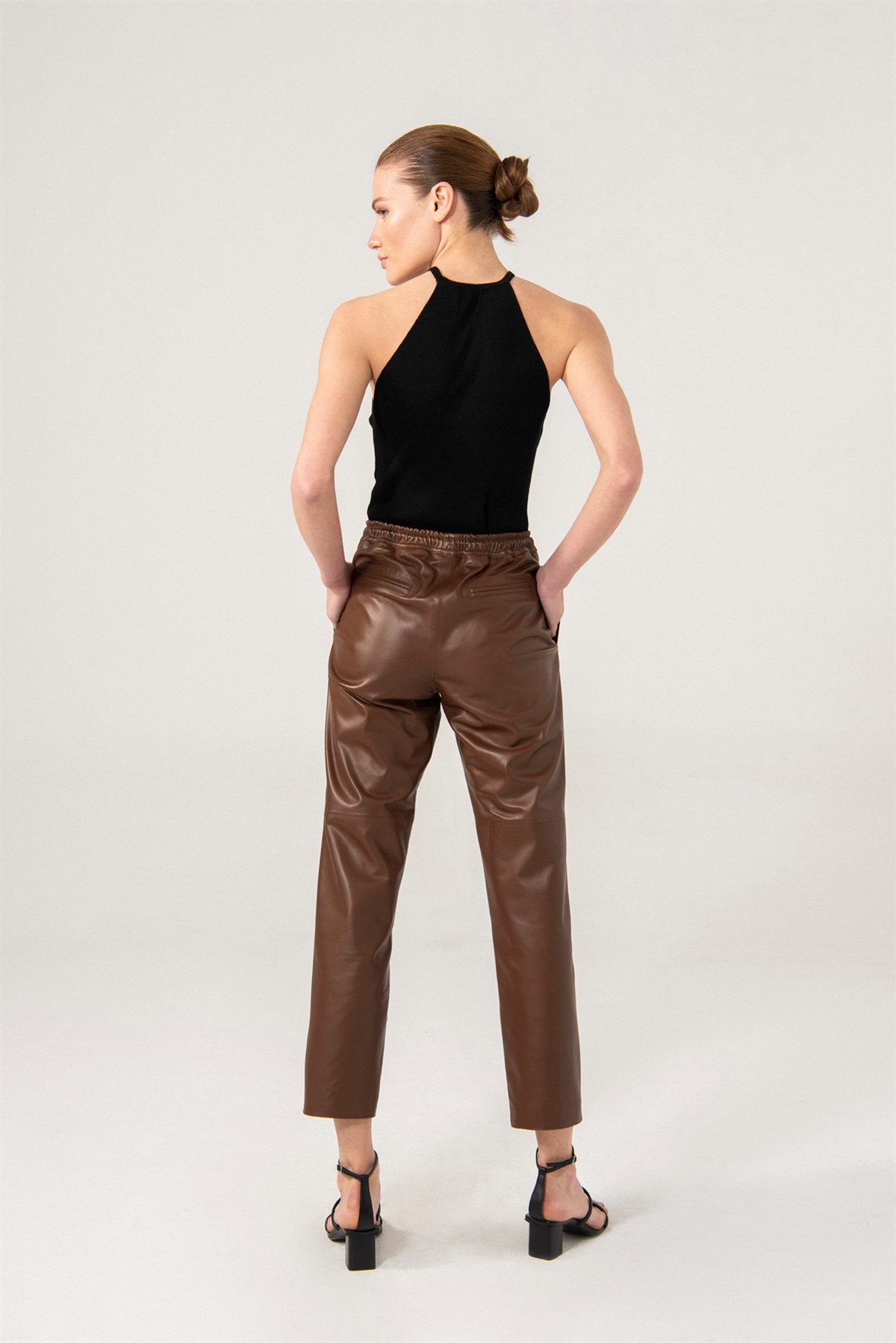 Sienna Women Brown Waist Elastic Pants Black Noble