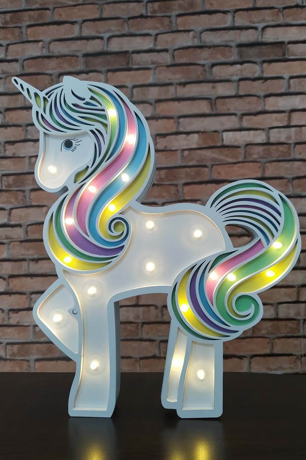 Rengarenk Ahşap Unicorn Gece Lambası - Özel Ürün