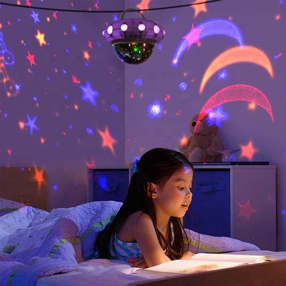 Star Master Yeni Model | Müzikli Ufo Şekilli Renkli ve Dönen Star Master Projeksiyon  Gece Lambası