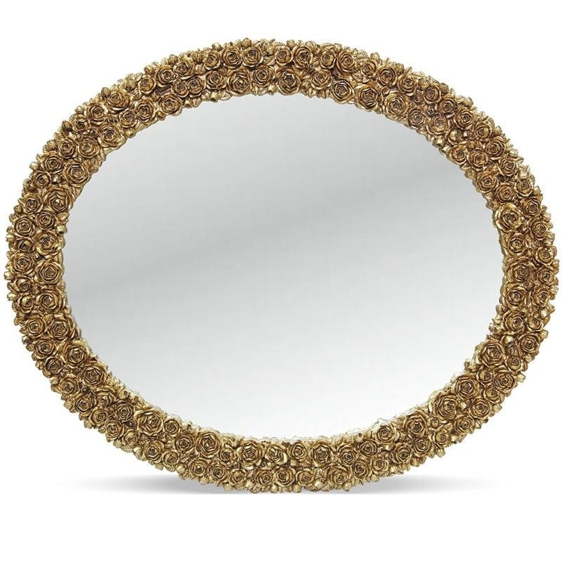 Gül Desenli Oval Ayna Altın - Gül Desenli Oval Ayna Altın Fiyatları