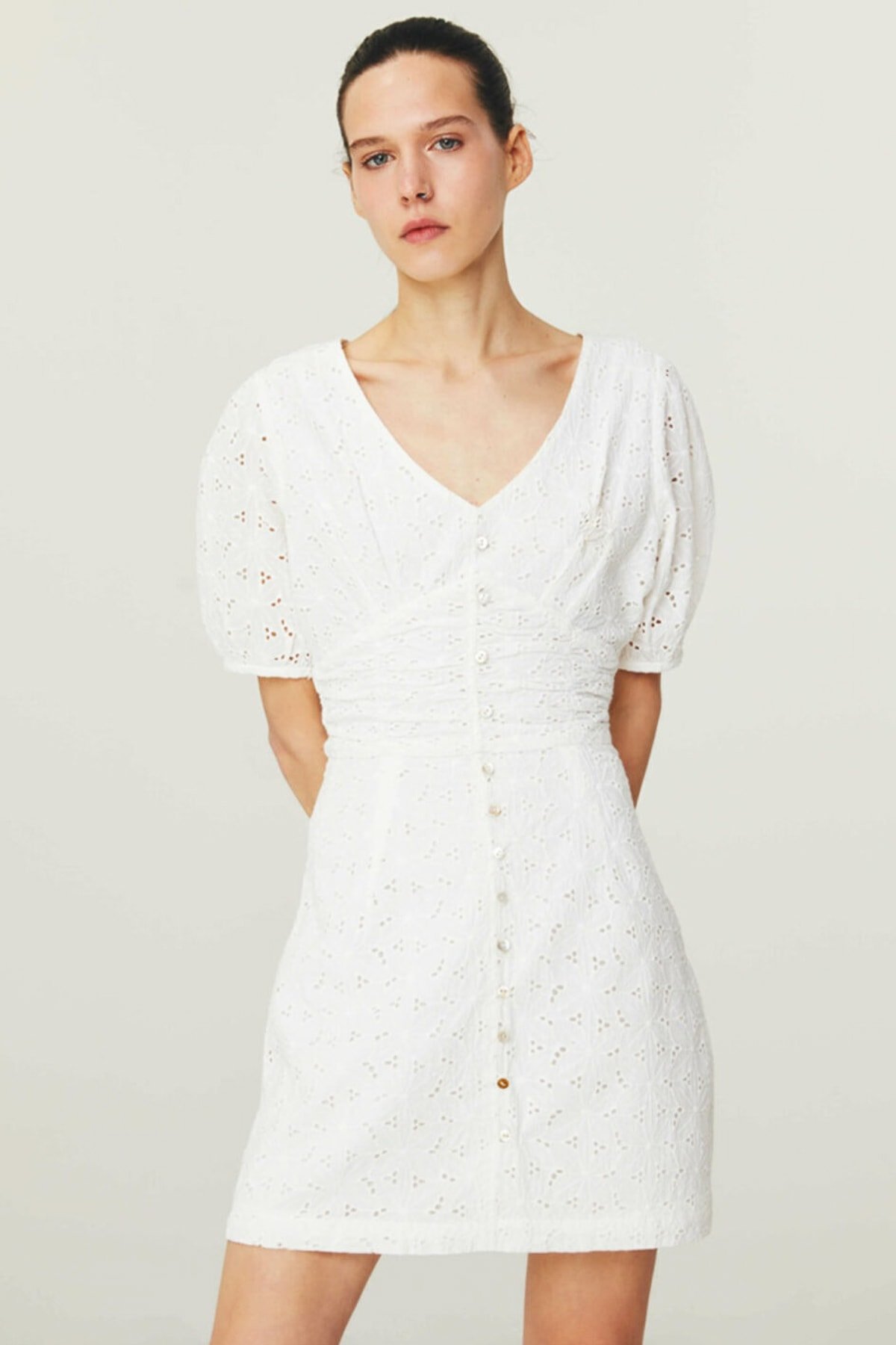 TWIST Dantel Şeritli Beyaz Elbise