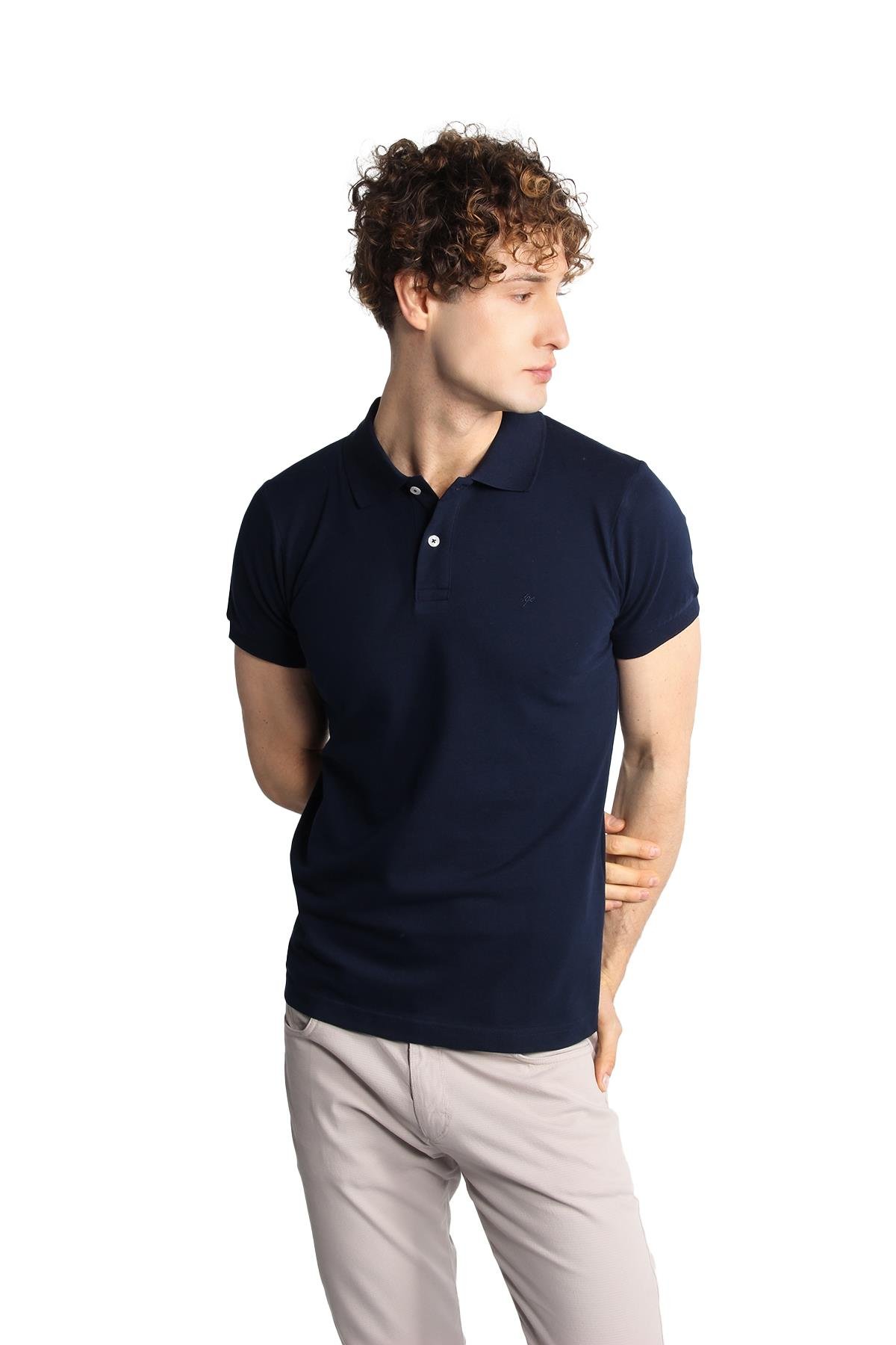 ERKEK LACİVERT MODERNFİT / DAR KALIP POLO YAKA TİŞÖRT