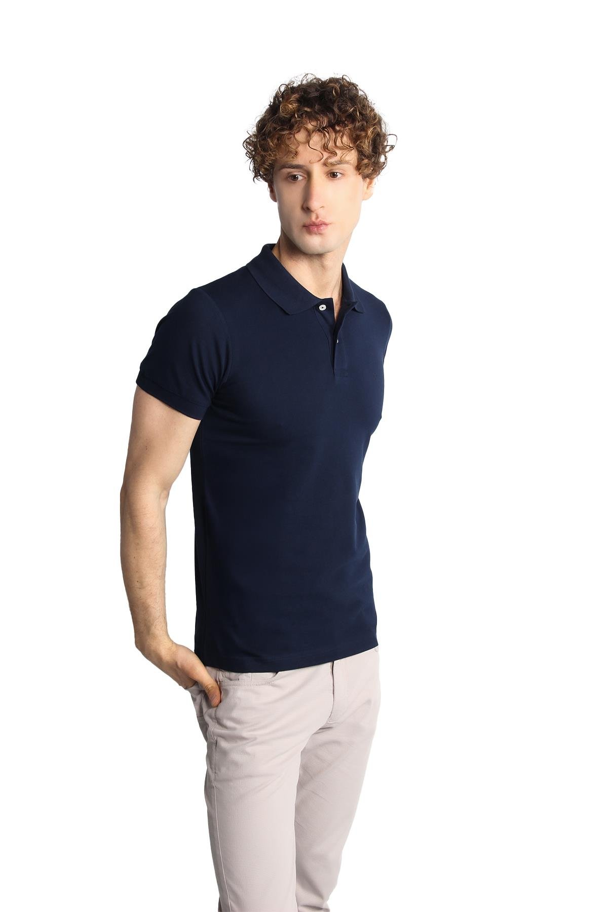 ERKEK LACİVERT MODERNFİT / DAR KALIP POLO YAKA TİŞÖRT