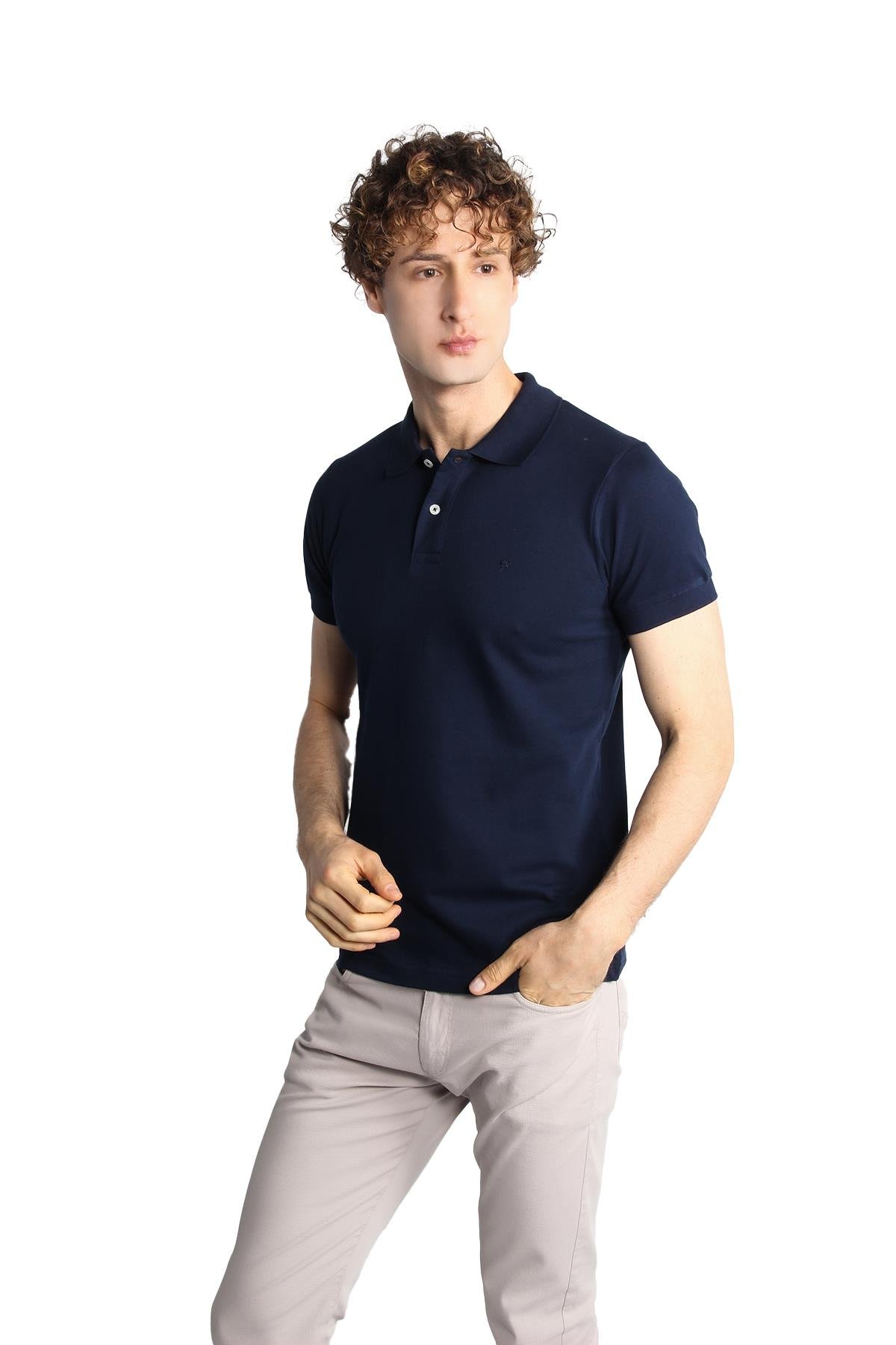 ERKEK LACİVERT MODERNFİT / DAR KALIP POLO YAKA TİŞÖRT