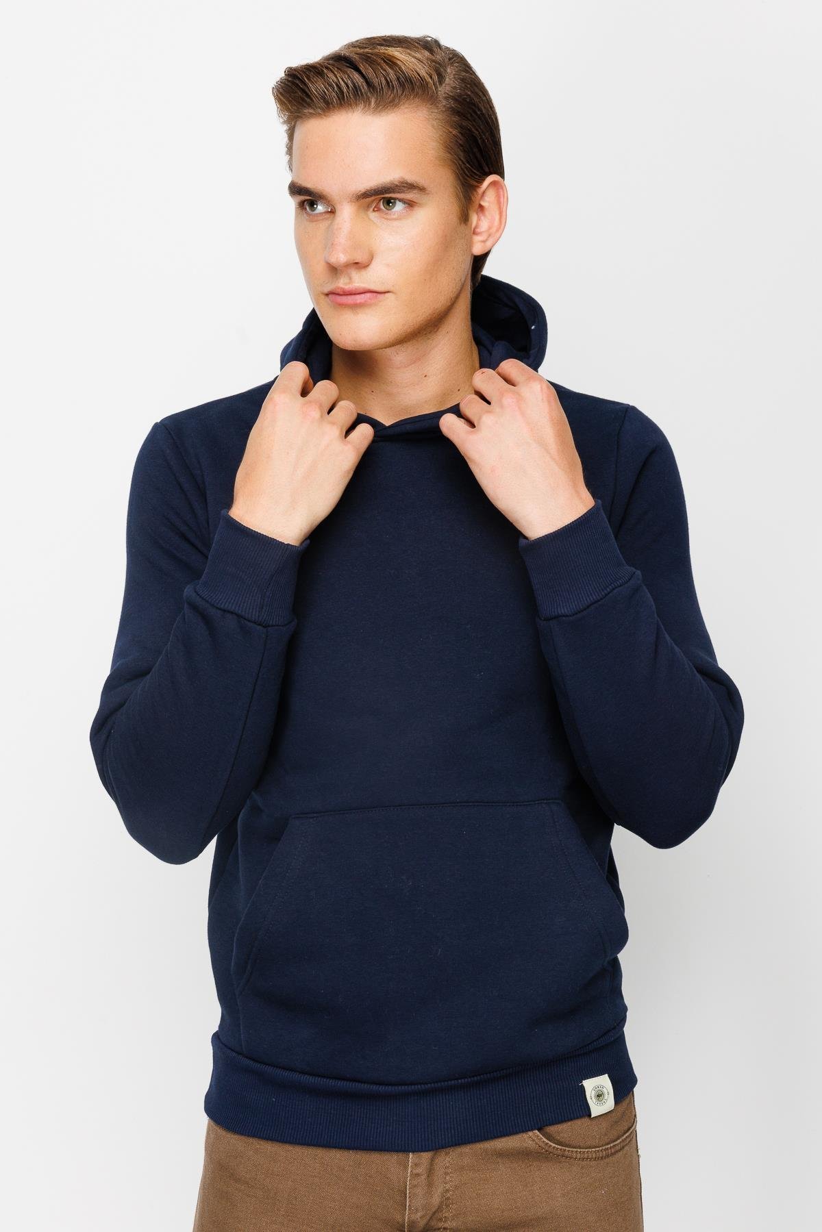 Erkek Lacivert  Kapşonlu Sweatshirt