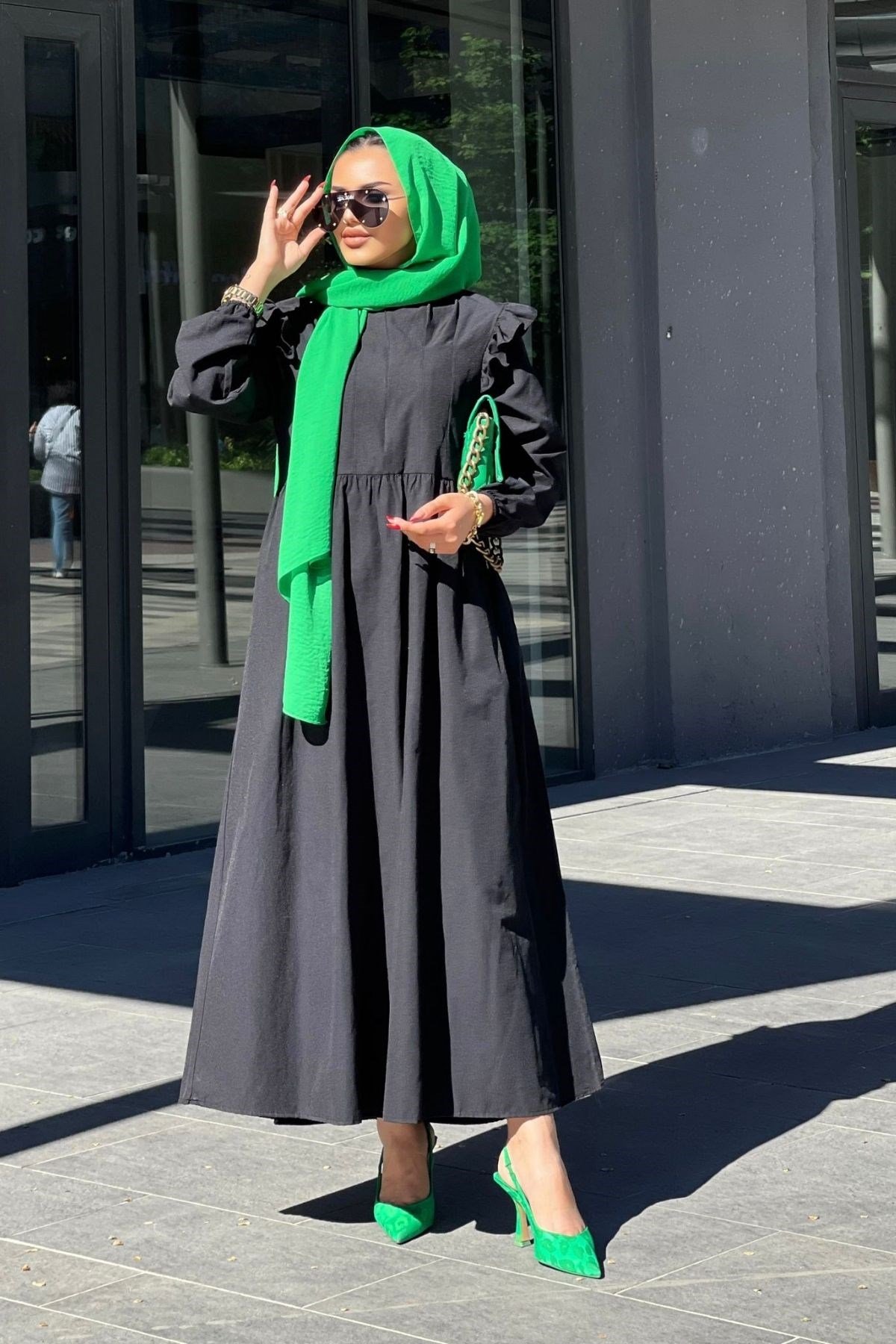 Fermuarlı Cotton Elbise Siyah – Haza Moda | Tesettür Giyim