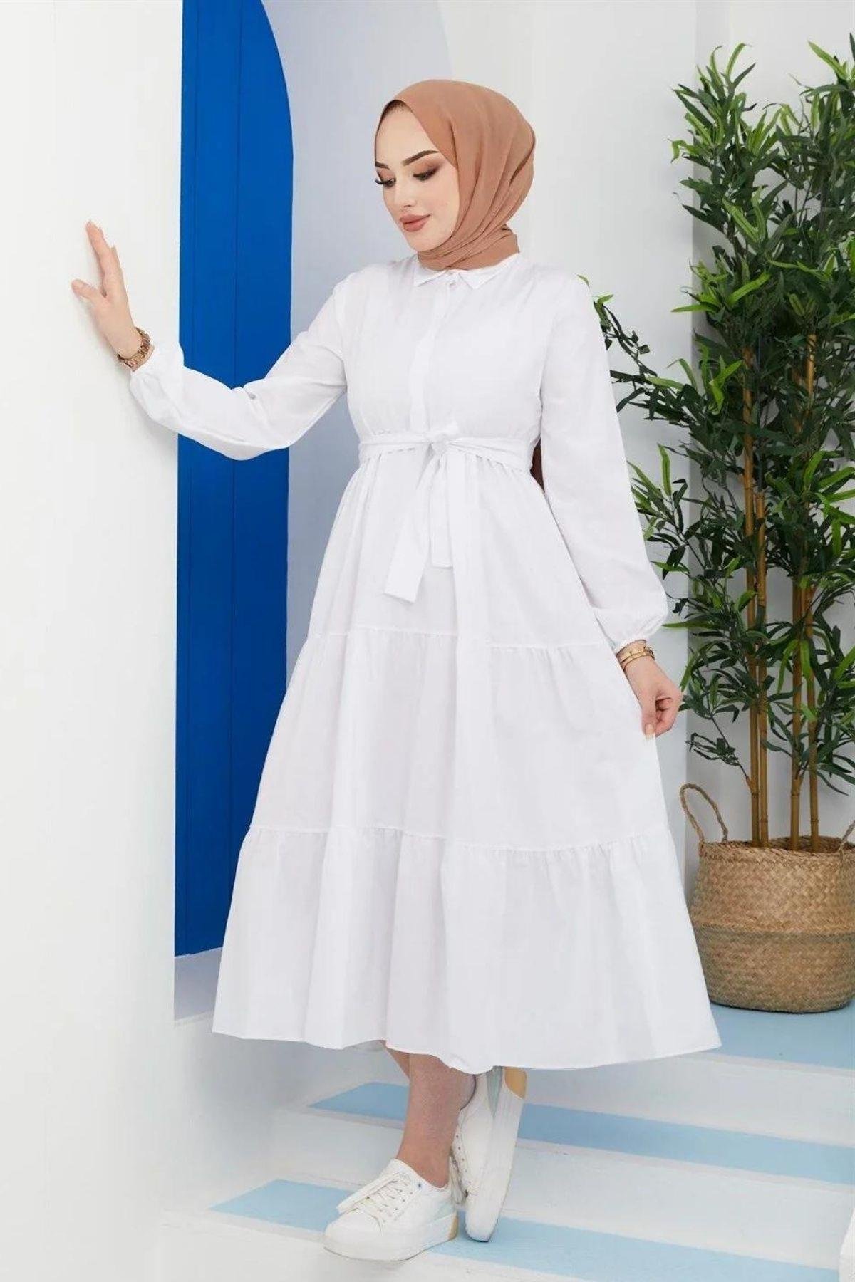 Katkat Cotton Dress White - Haza Fashion | Hijab Clothing