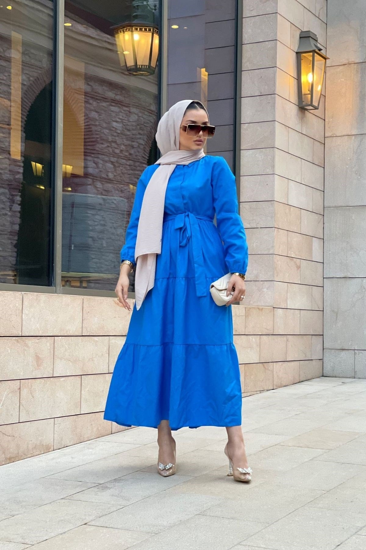 Katkat Cotton Elbise Mavi – Haza Moda | Tesettür Giyim