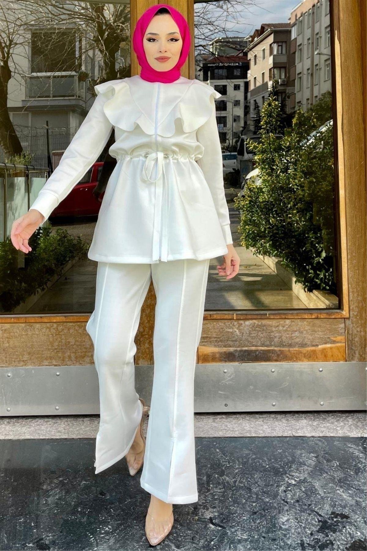 Leydi Scuba Takım Beyaz – Haza Moda | Tesettür Giyim