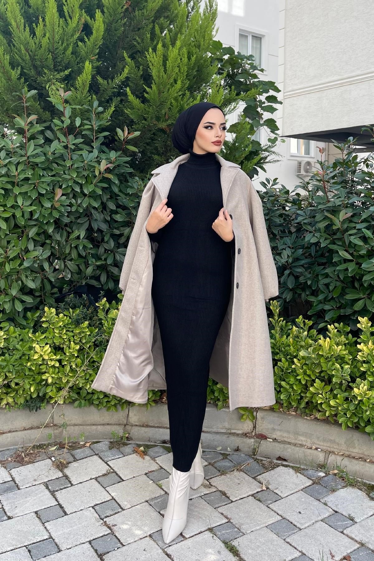 Triko Elbise Siyah – Haza Moda | Tesettür Giyim