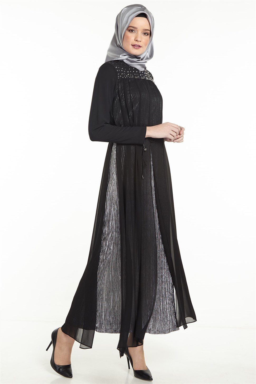 Armine Şifon Detaylı Elbise 8Y9571 Siyah - ARMİNE | Hayatınıza Artı Değer  Katar!