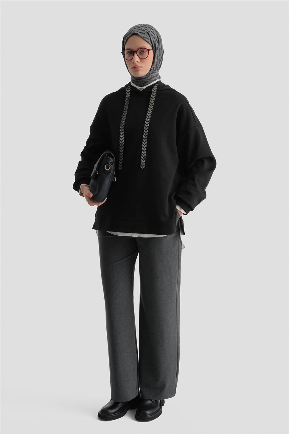 Kapüşonlu Sweat Siyah AGTN1132-SYH | Armine