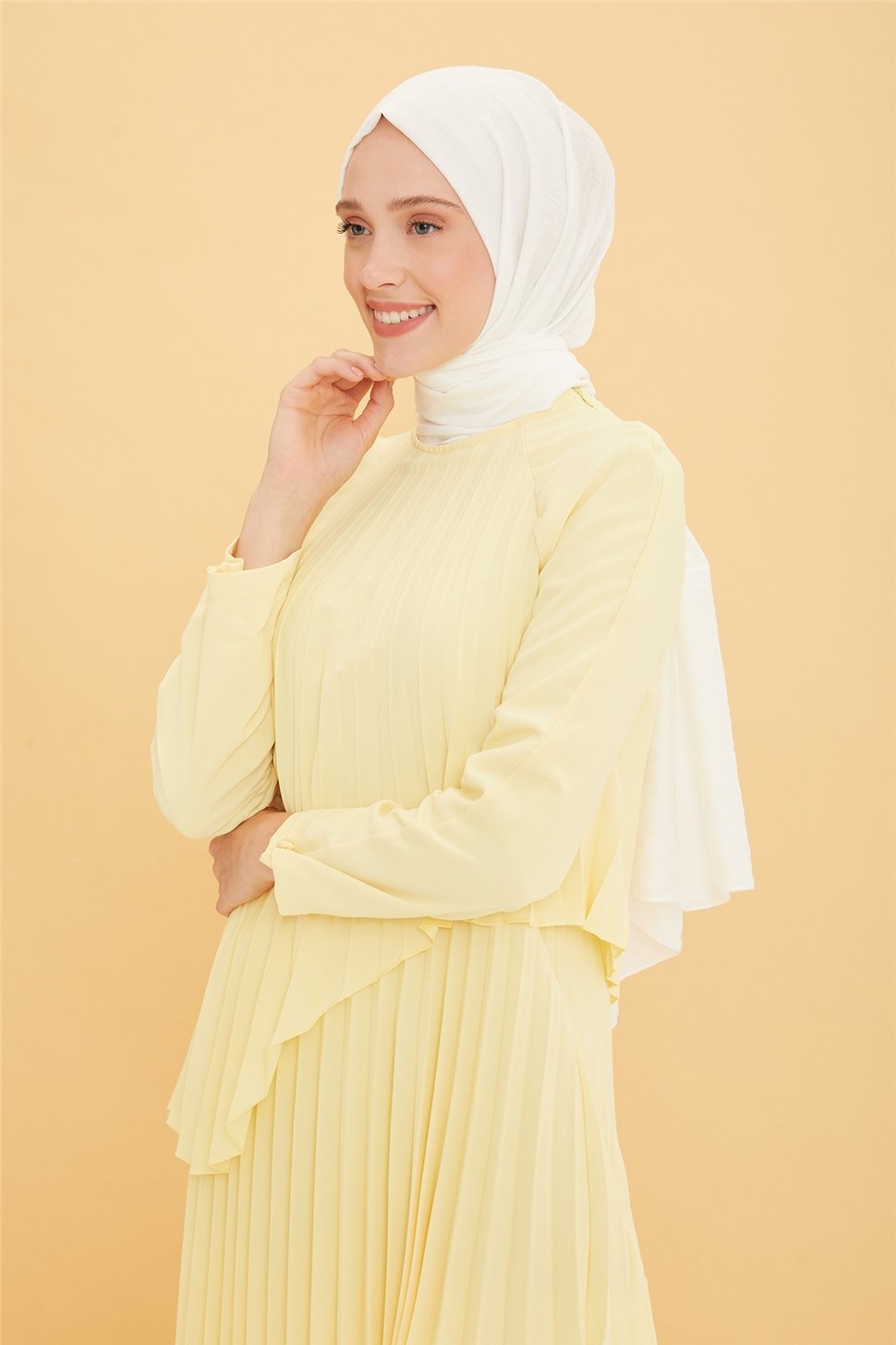 Armine Katlı Pilisoley Elbise 22Y9418 Sarı - ARMİNE | Hayatınıza Artı Değer  Katar!