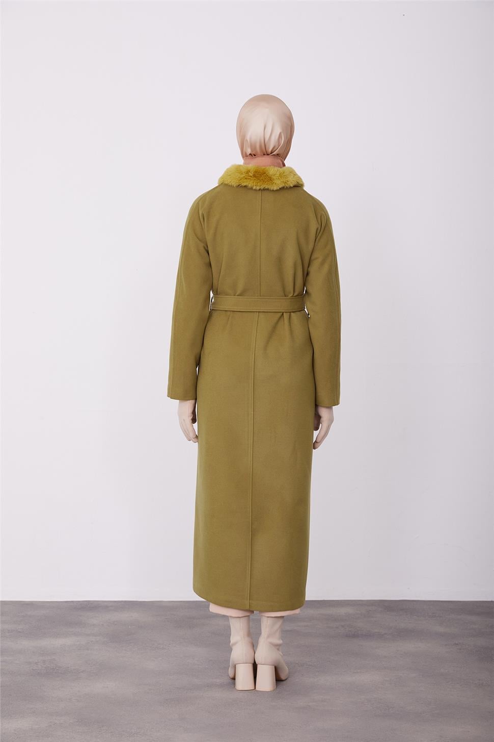 Armine Seyyar Kürklü Fit Manto 23K8603 Asit | Armine