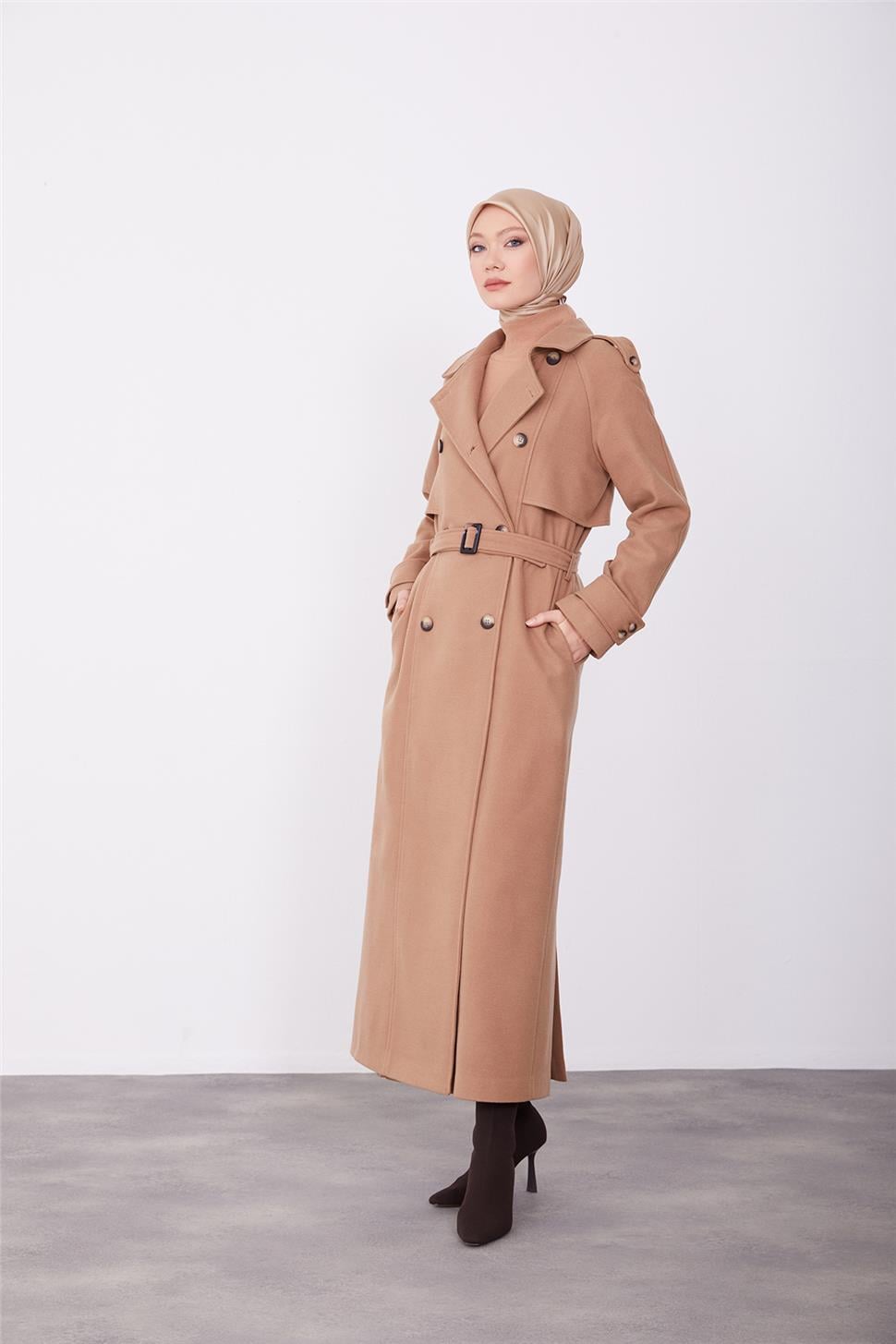 Aさん Armine Seyyar Apoletli Tam Kruvaze Manto 23K8613 Camel | Armine