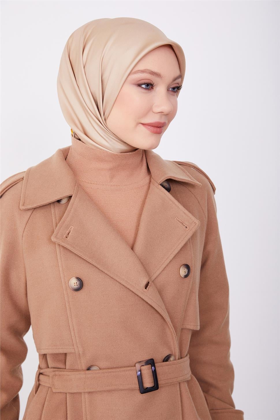 Armine Seyyar Apoletli Tam Kruvaze Manto 23K8613 Camel | Armine