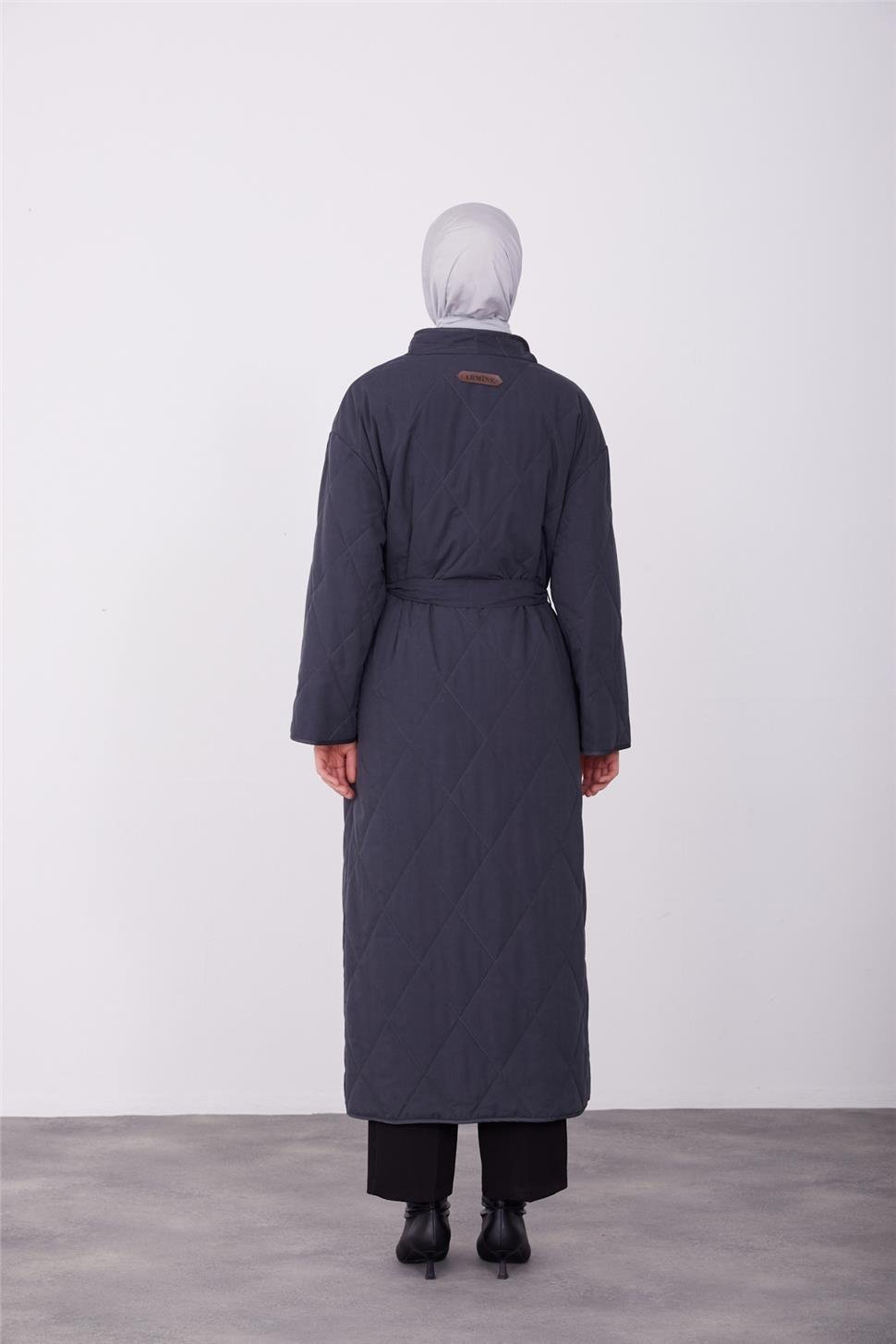 Armine Kapitone Belden Bağlamalı Manto 23K8616 Antrasit | Armine