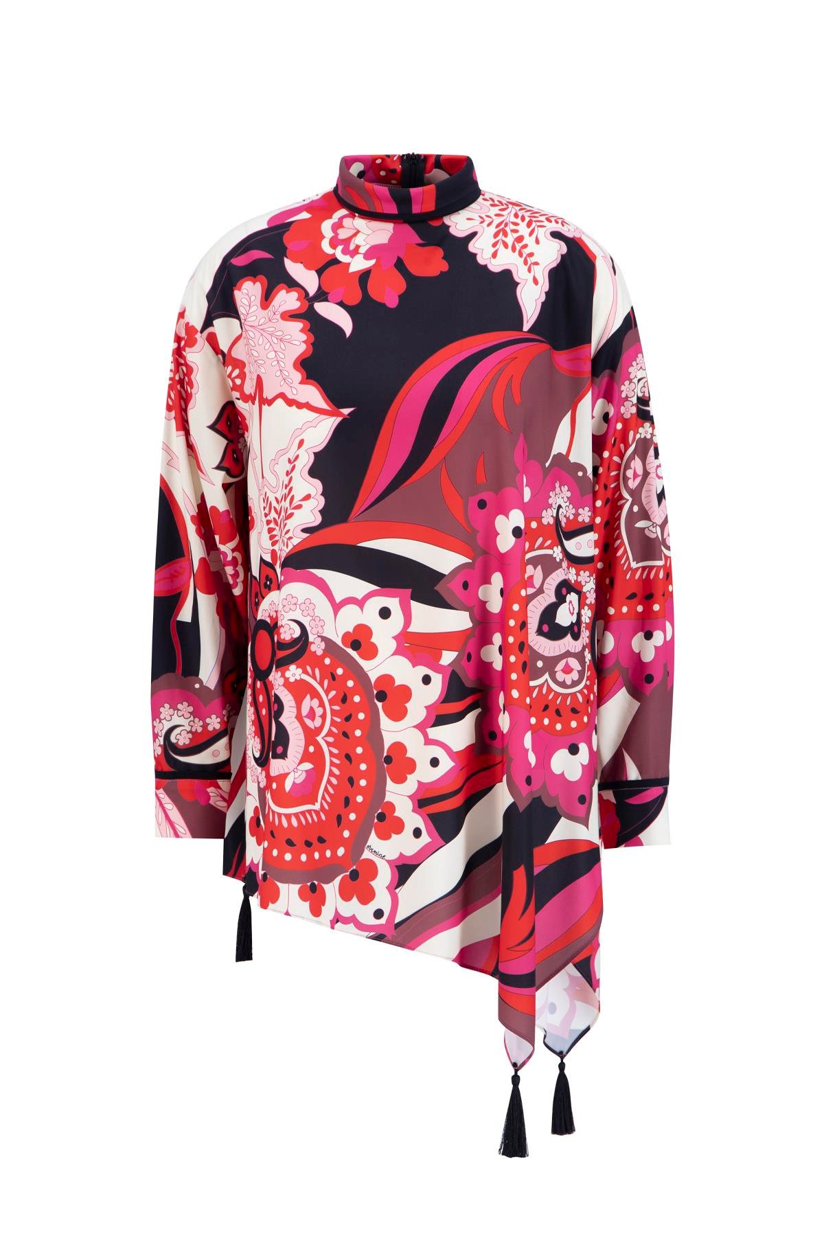 Armine Desenli Asimetrik Bluz 24K3623 Kırmızı | Armine