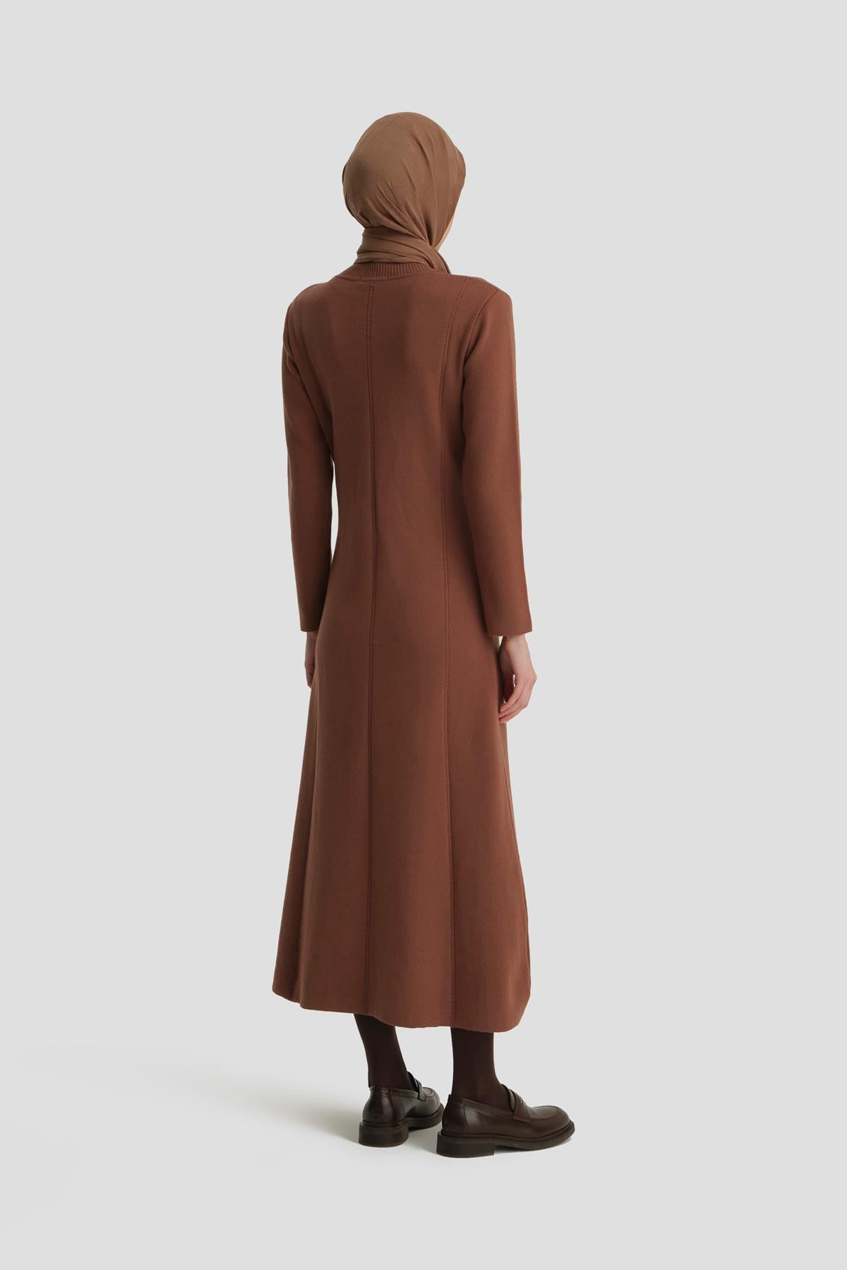 Armine Uzun Kol Triko Elbise 24KD4217 Acı Kahve | Armine