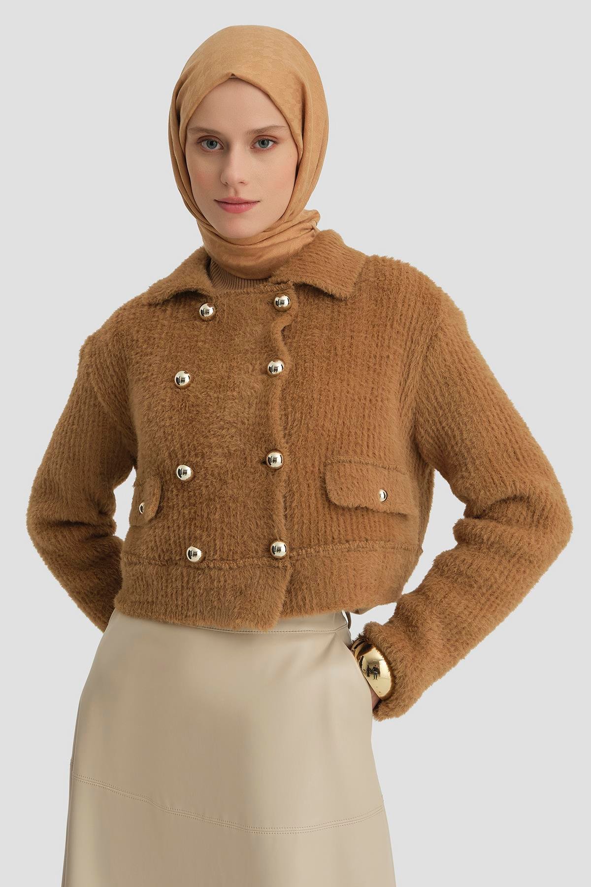 Armine Tüylü Triko Ceket 24K5718 Camel K24KA5718001-1495 | Armine