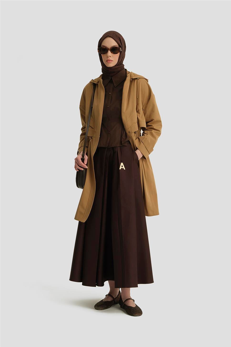 Armine Çift Allerli Seyyar Kapüşonlu Pamuk Kap 24K7511 Camel | Armine