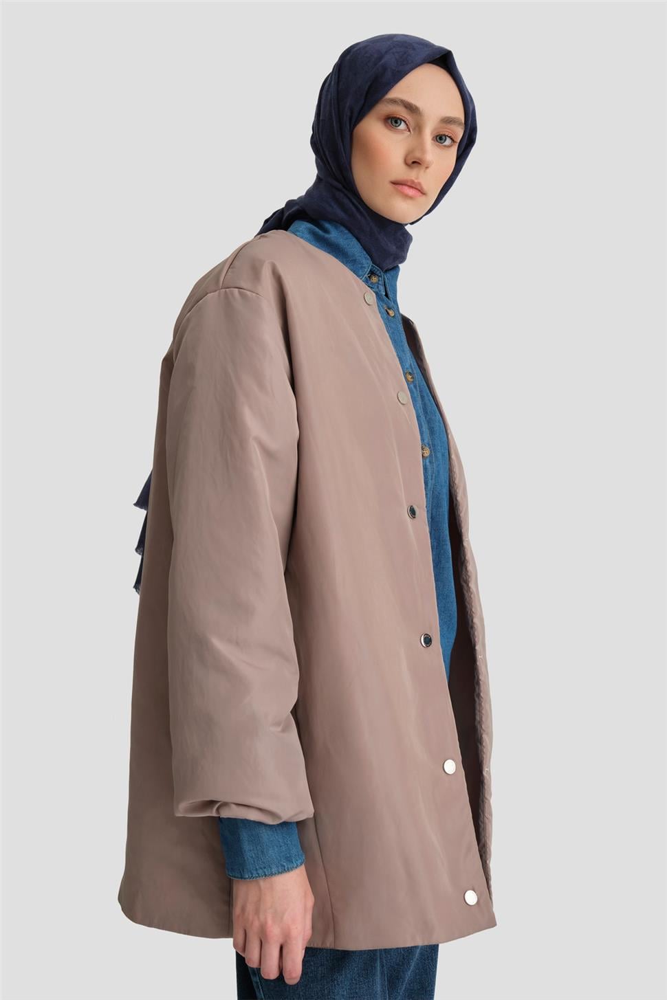 Armine Dikişsiz Elyaflı Bomber Mont 24KD7521 Vizon | Armine