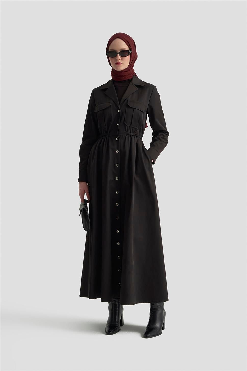 Armine Düğmeli Elbise 25KD1702 Siyah | Armine