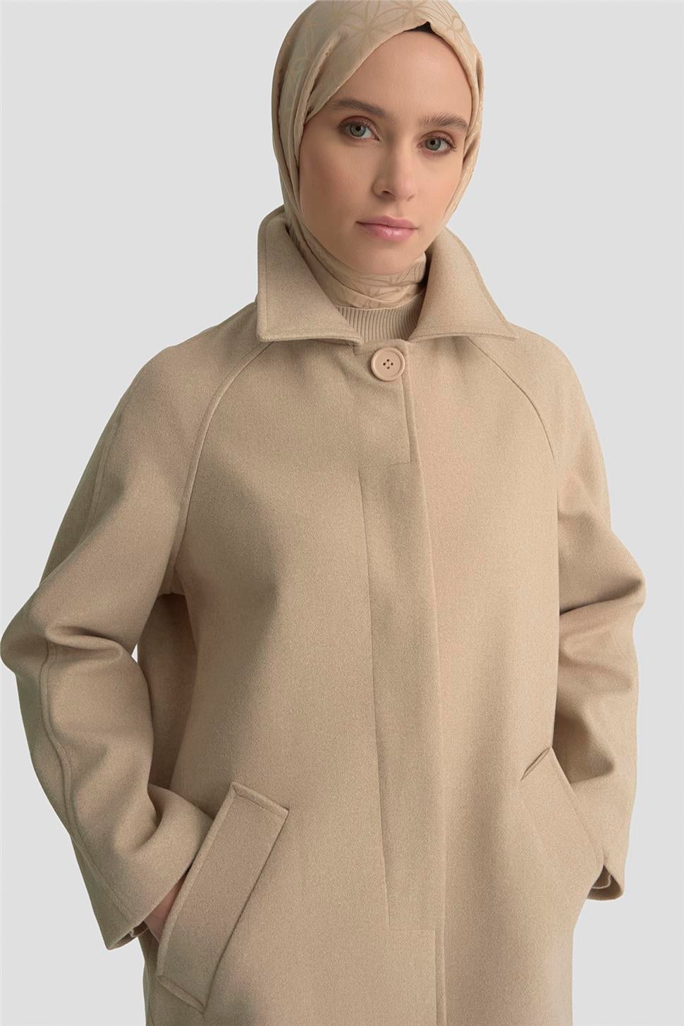Armine Oversize Kaşe Manto 25KT1708 Bej K25KA1708001-1415 | Armine