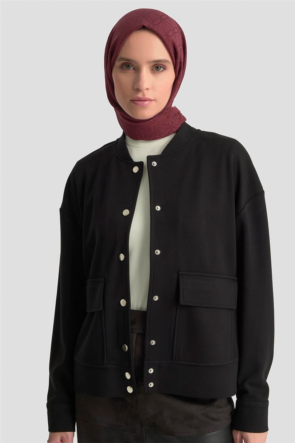Armine Zımbalı Örme Ceket 25KD4032 Siyah | Armine