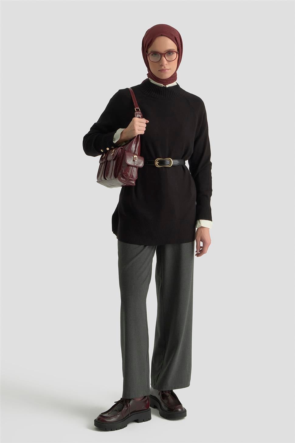 Armine Düğmeli Basic Oversize Kazak 25KD6016 Siyah K25KA6006001