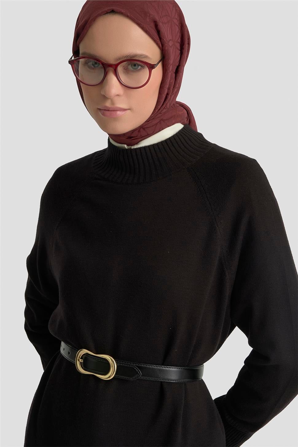 Armine Düğmeli Basic Oversize Kazak 25KD6016 Siyah K25KA6006001