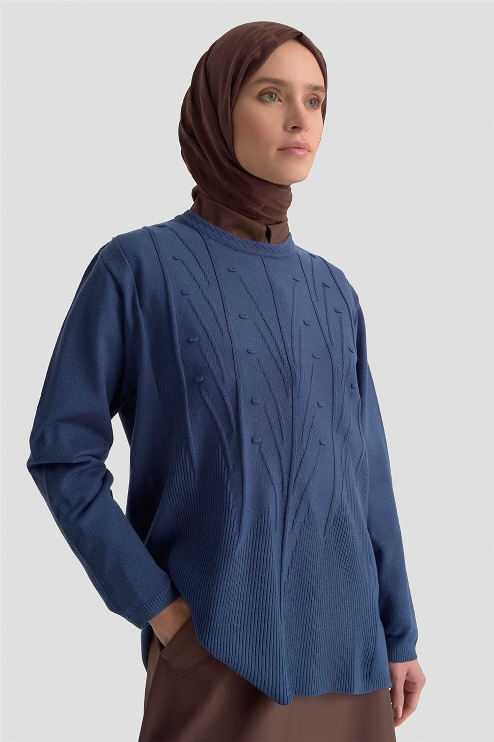 Armine Başak Desenli Kazak 25KD7006 İndigo | Armine