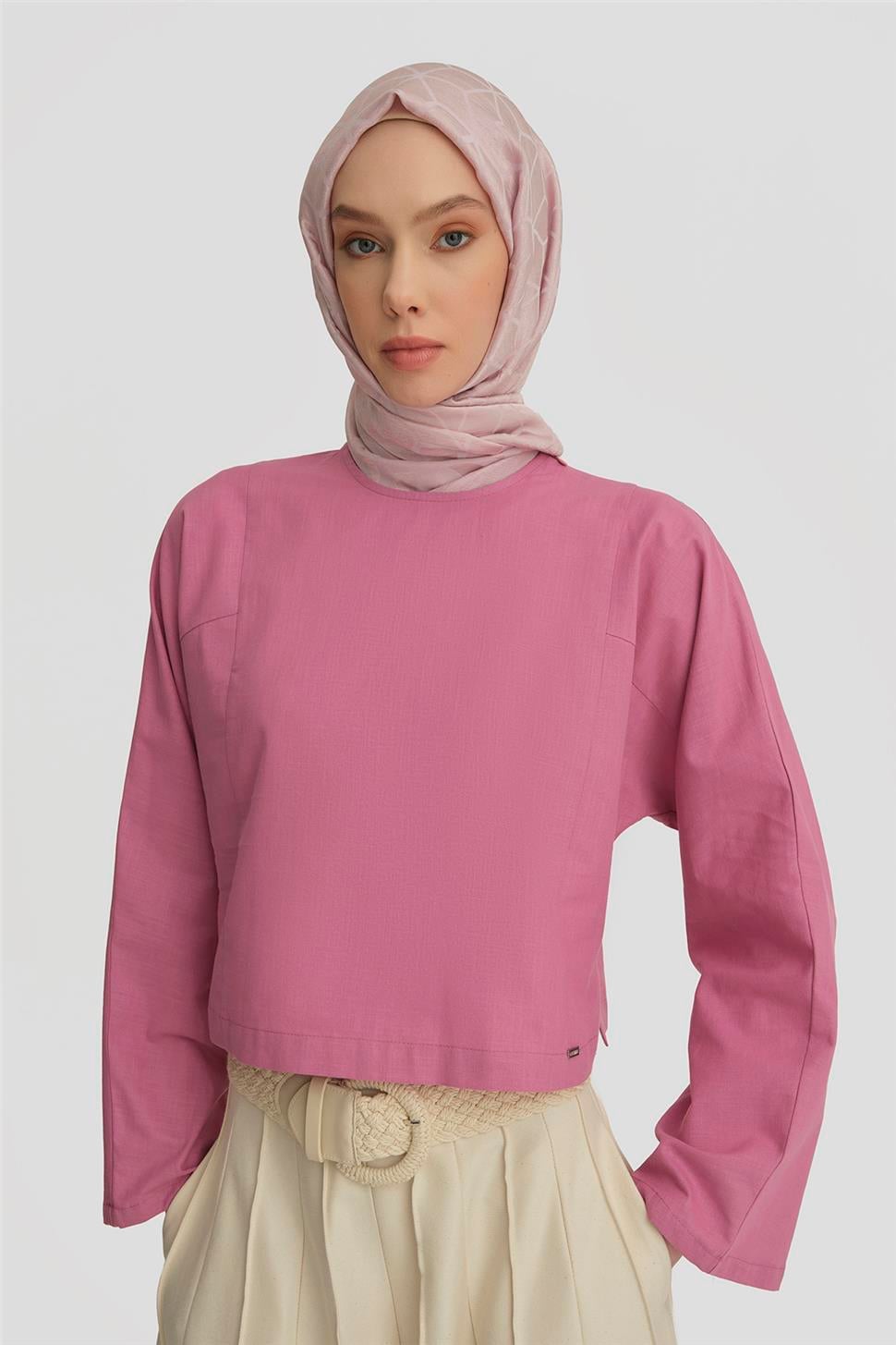 Armine Kup Dikiş Detaylı Basic Bluz 25Y3715 Sümbül | Armine