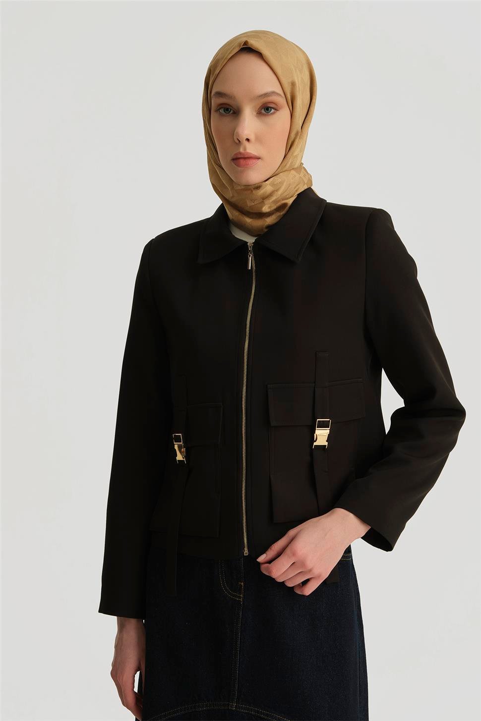 Armine Tokalı Ceket 25YD4223-1 Siyah | Armine