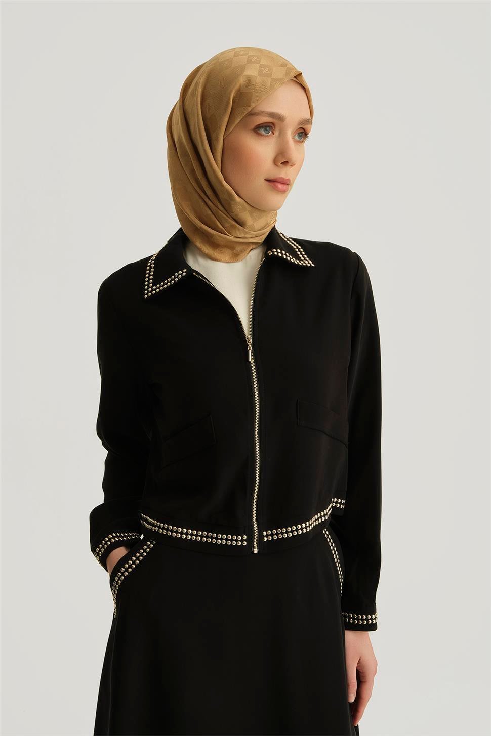 Armine Trok Detaylı Tencel Ceket 25YD4227-1 Siyah | Armine