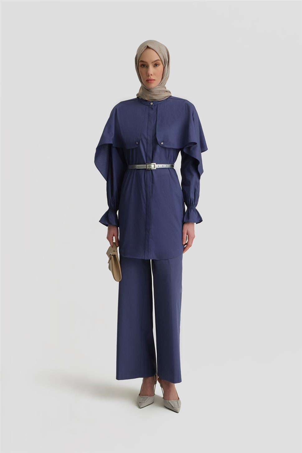 Armine Pelerin Detaylı Pamuk Tunik 25Y4606 Puslu Mor | Armine