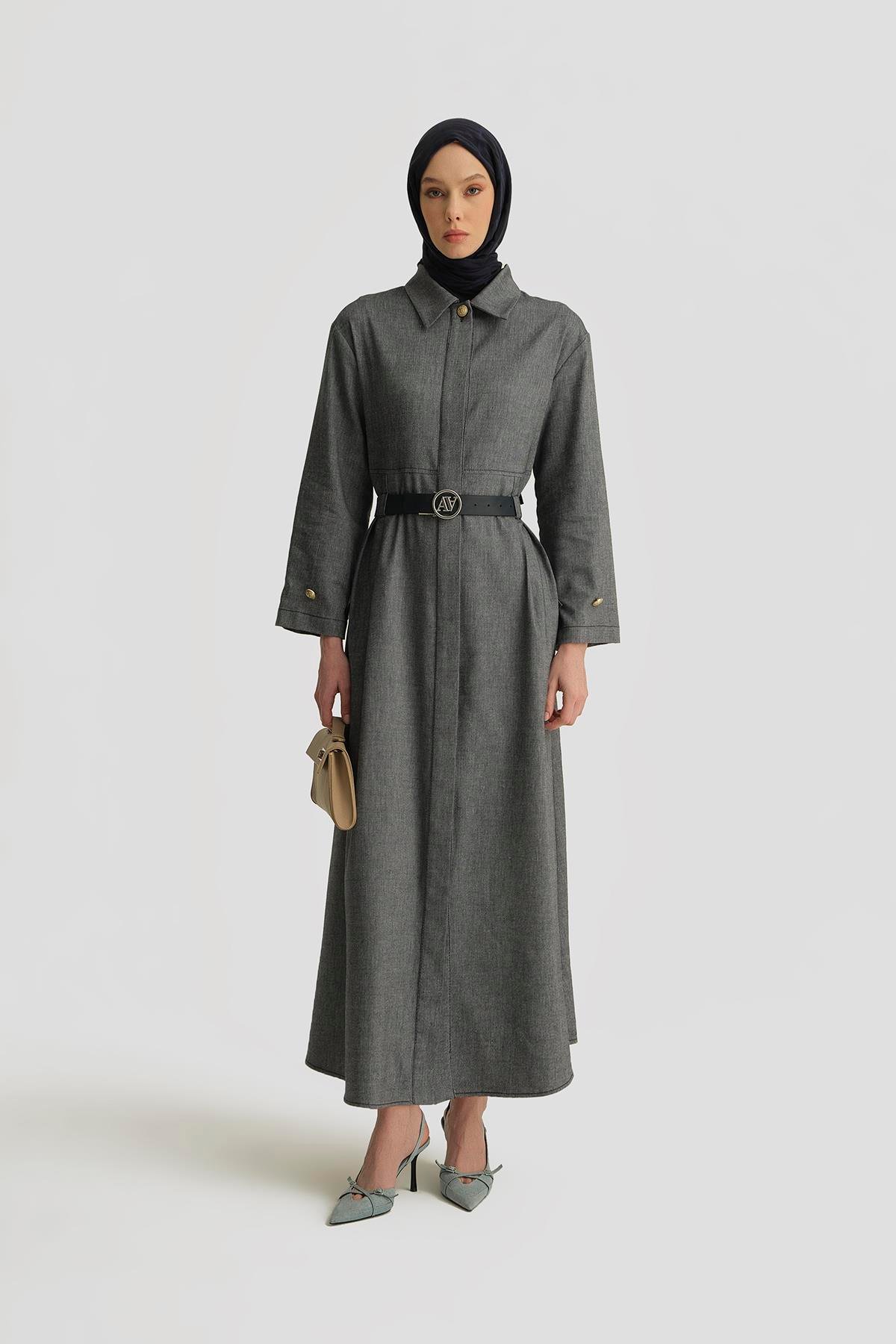 Armine Beli Bağlamalı Natural Pardesü 25Y8200 İndigo | Armine