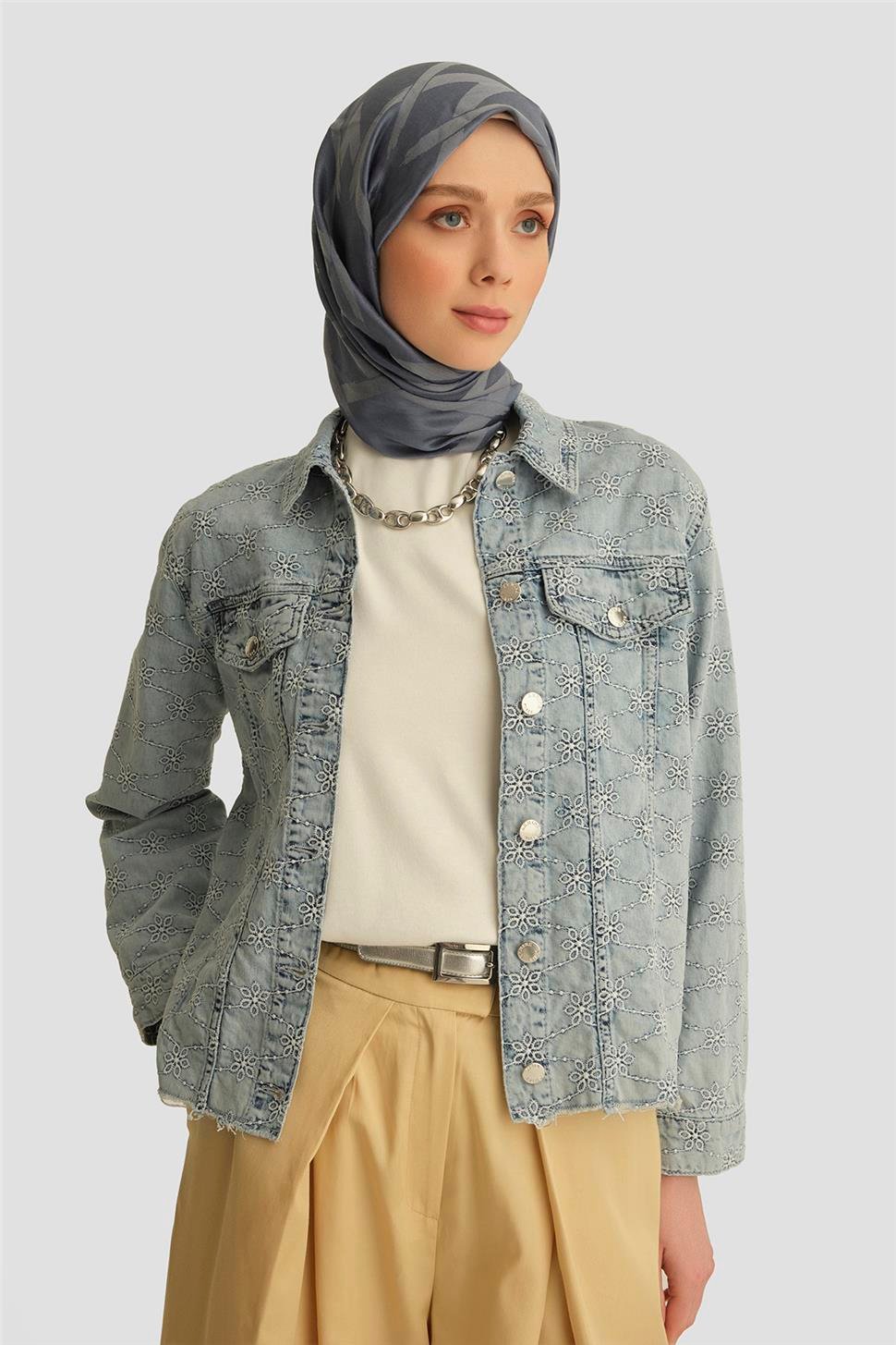 Armine Fisto İşlemeli Denim Ceket 25YD9119 Mavi | Armine