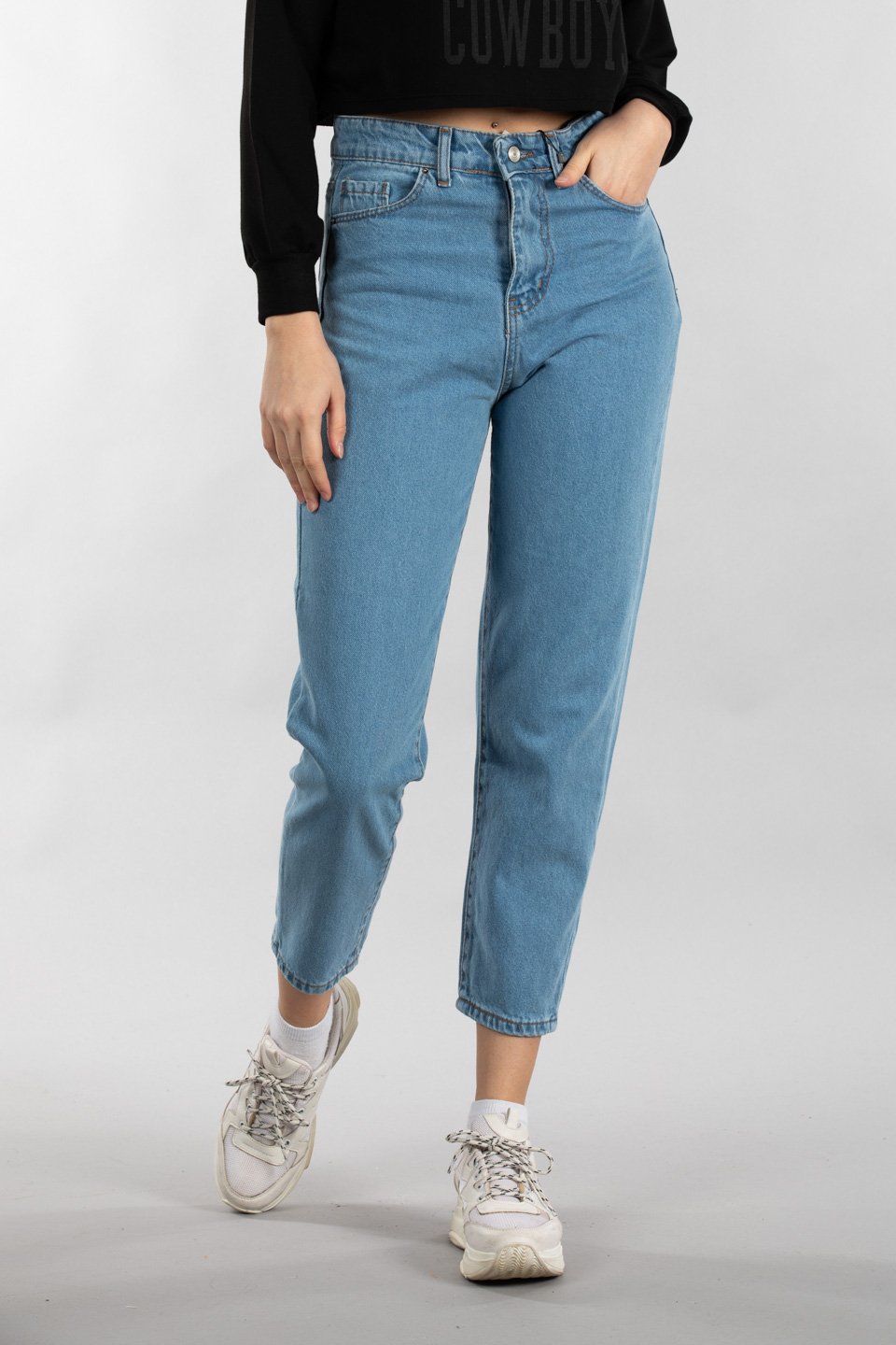 Mom Jean Pantolon Koyu Buz