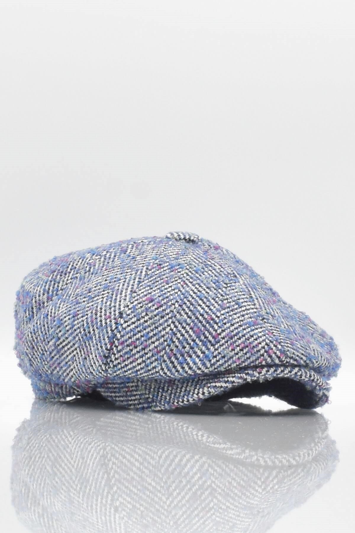 Külah Denizci Tipi Kasket Balıksırtı Desenli Yün Şapka Mavi KLH6899
