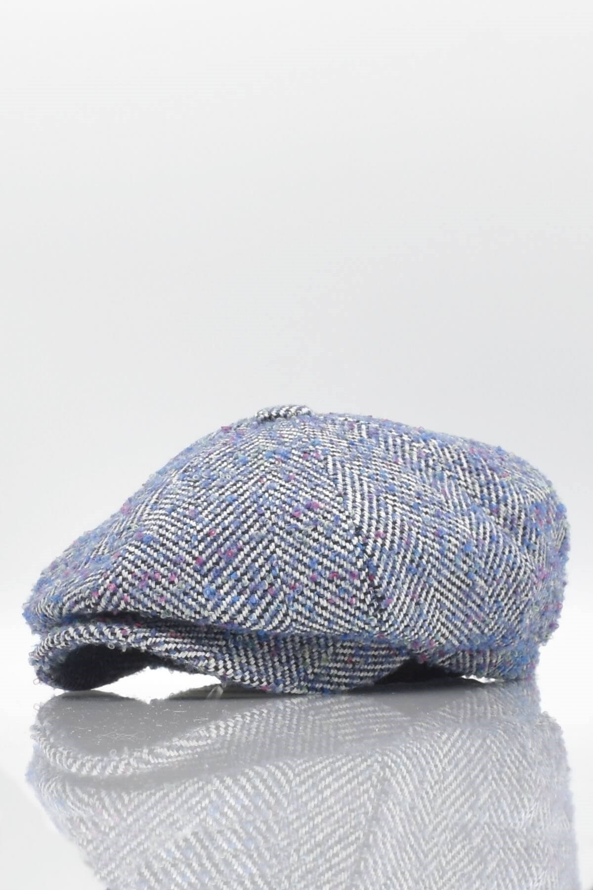 Külah Denizci Tipi Kasket Balıksırtı Desenli Yün Şapka Mavi KLH6899