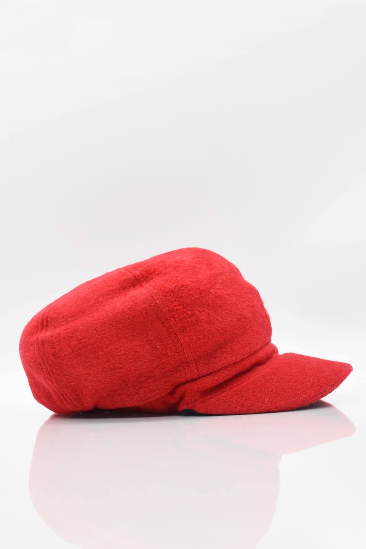 Külah Kırmızı Bayan Şapka Kadın Kasket Yün Flat Cap KLH6788