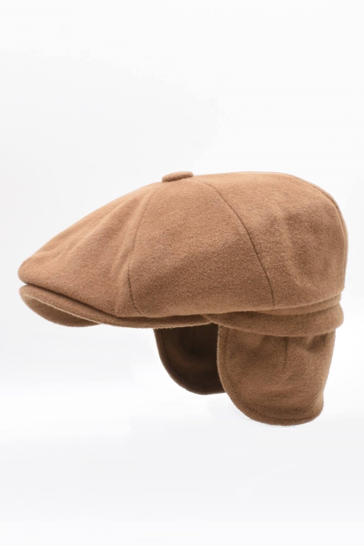 Külah Erkek %100 Kaşmir Yün Kışlık Kasket Kulaklı Şapka-Camel KLH7051
