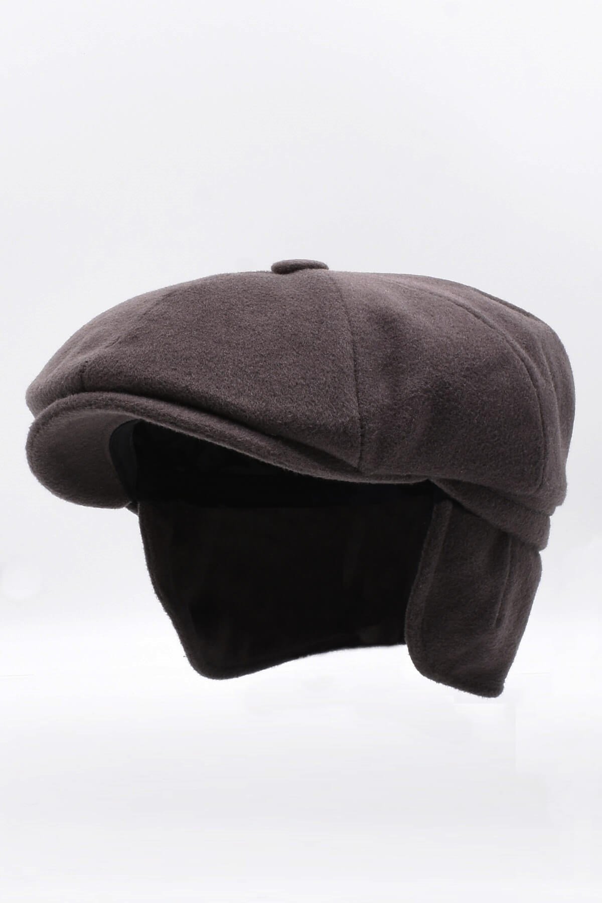 Külah Erkek %100 Kaşmir Yün Kışlık Kasket Kulaklı Şapka-Kahve KLH7051