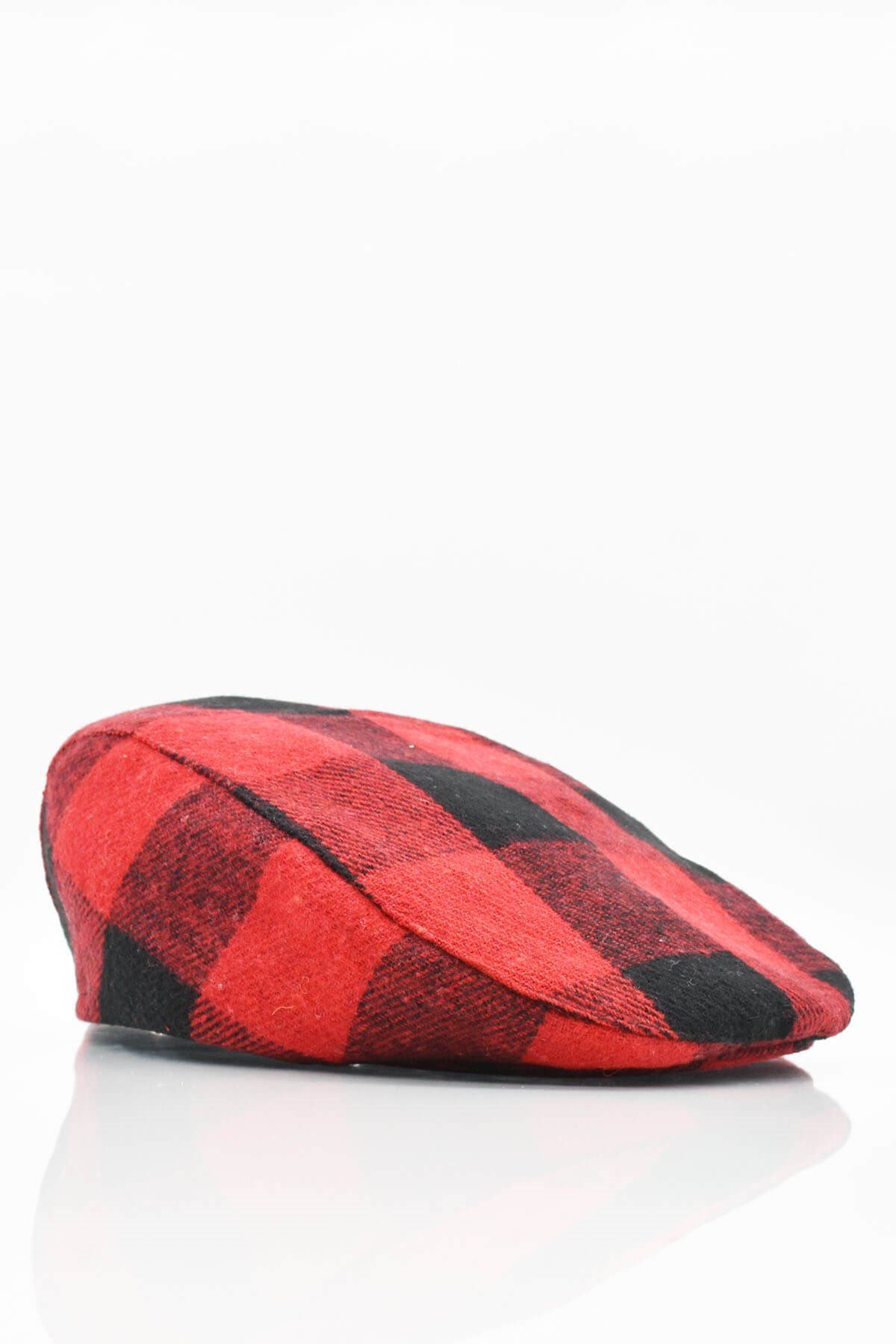 Külah İngiliz Holigan Şapka Erkek Yün Ekose Kasket-Kırmızı KLH6363