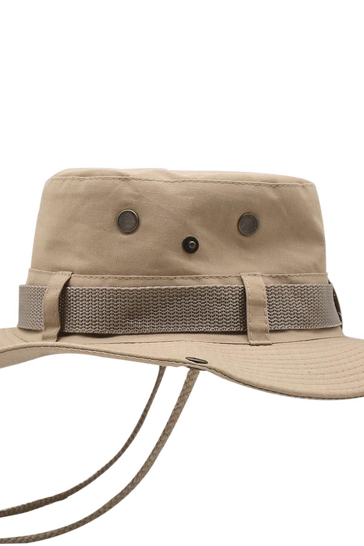 Bej Outdoor Şapka Uv Korumalı Bucket Safari Şapkası
