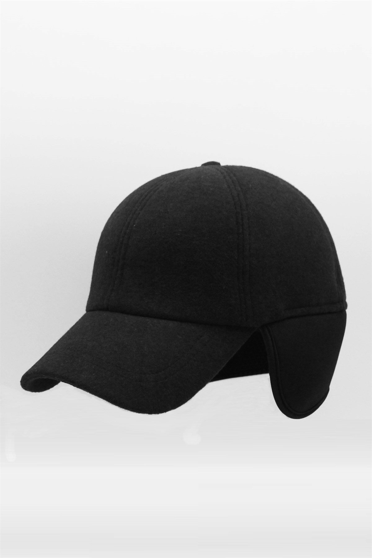 Külah Erkek Siyah Yün Kışlık Kulaklı Kep Beyzbol Şapkası KLH7295