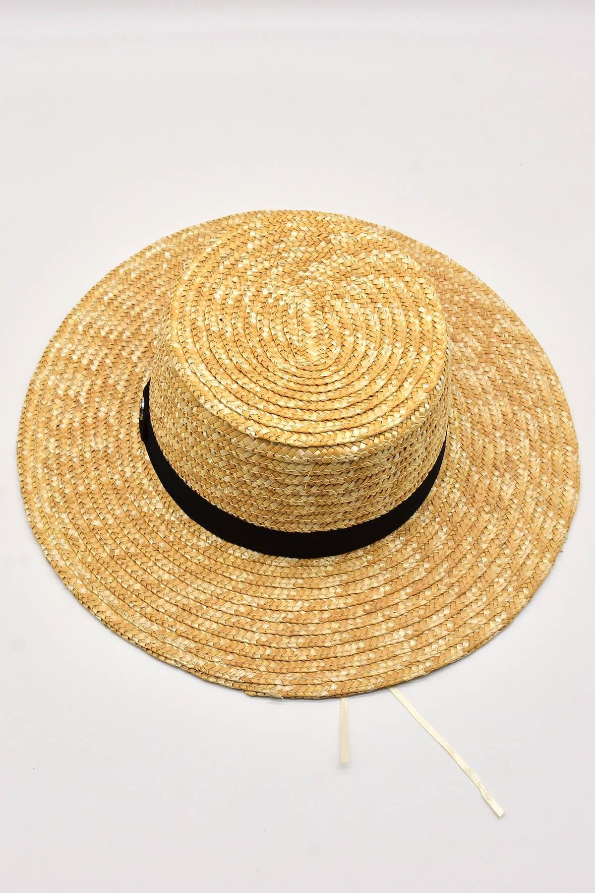 Külah Hasır Şapka Bantlı Plaj Güneş Şapkası KLH0803