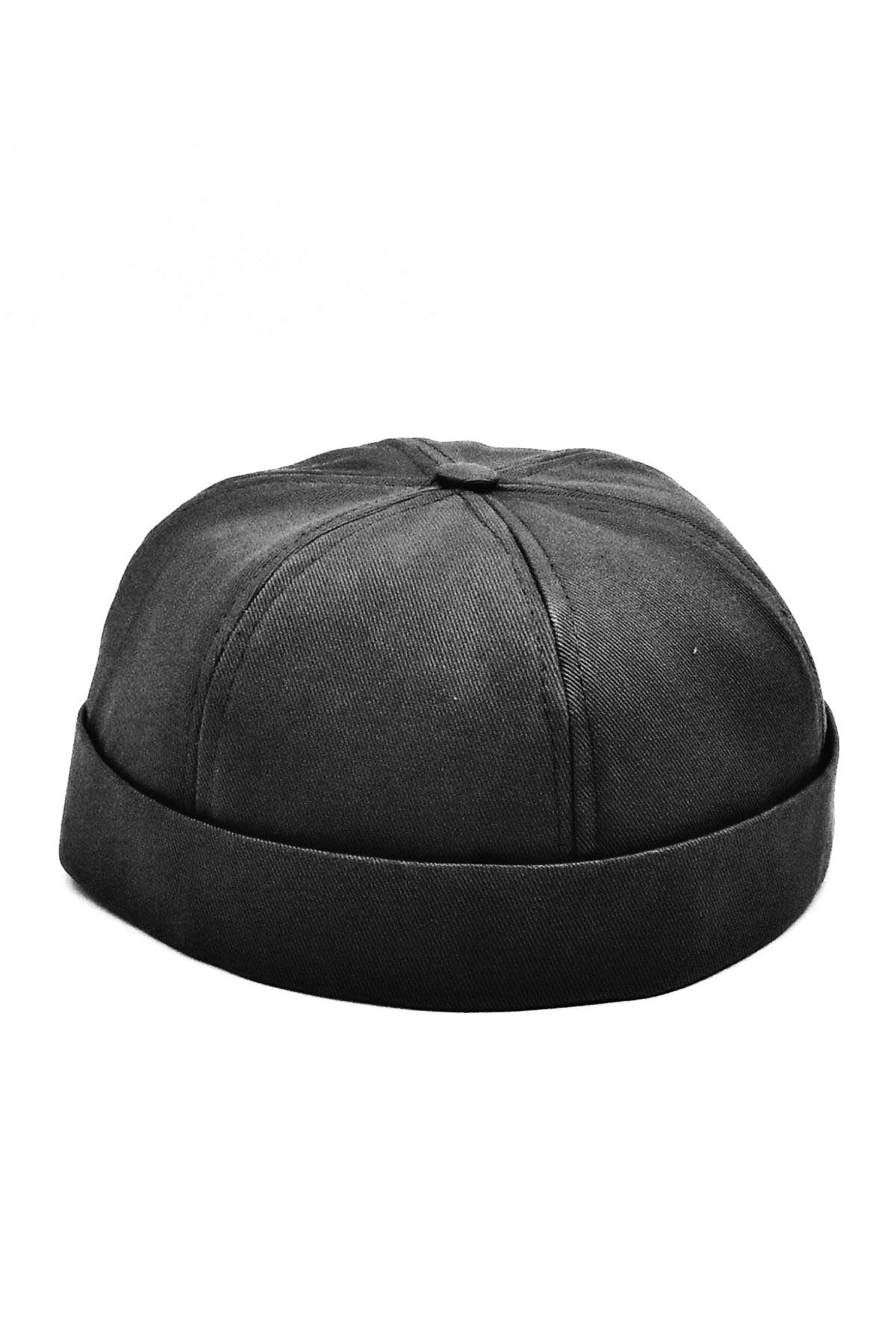Külah Siyah Hiphop Docker Şapka %100 Pamuk Katlamalı Cap KLH6898