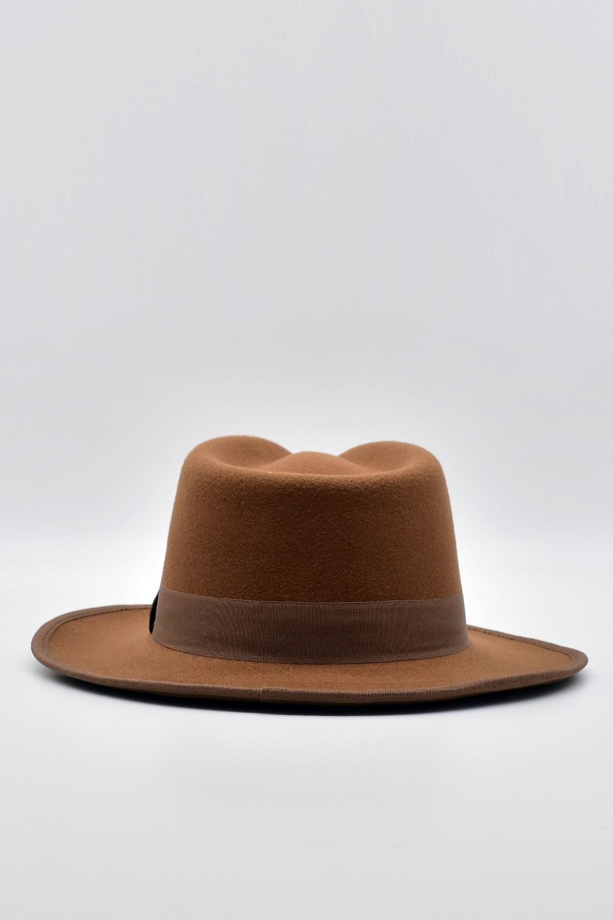 Külah Vintage Erkek Fedora Fötr Şapka Panama İngiliz Trilby Kasket Taba  KLH7375